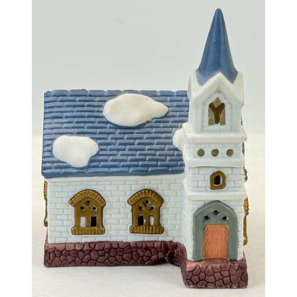 Vintage Lotus Ceramic White Church Figurine Snow Accents Christmas Village 4.5" - Picture 2 of 9